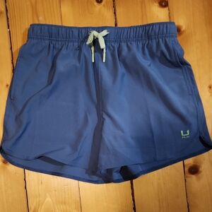 Huk Women's Athletic Shorts in Blue with Green Accents